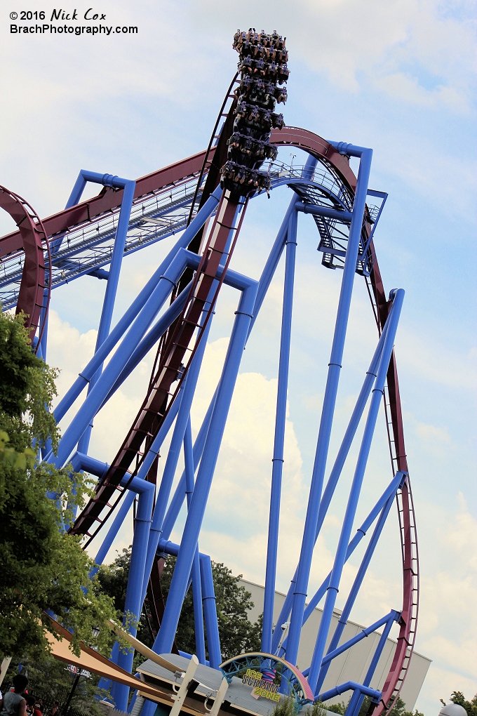 The train in the dive loop with a look at the first hill.