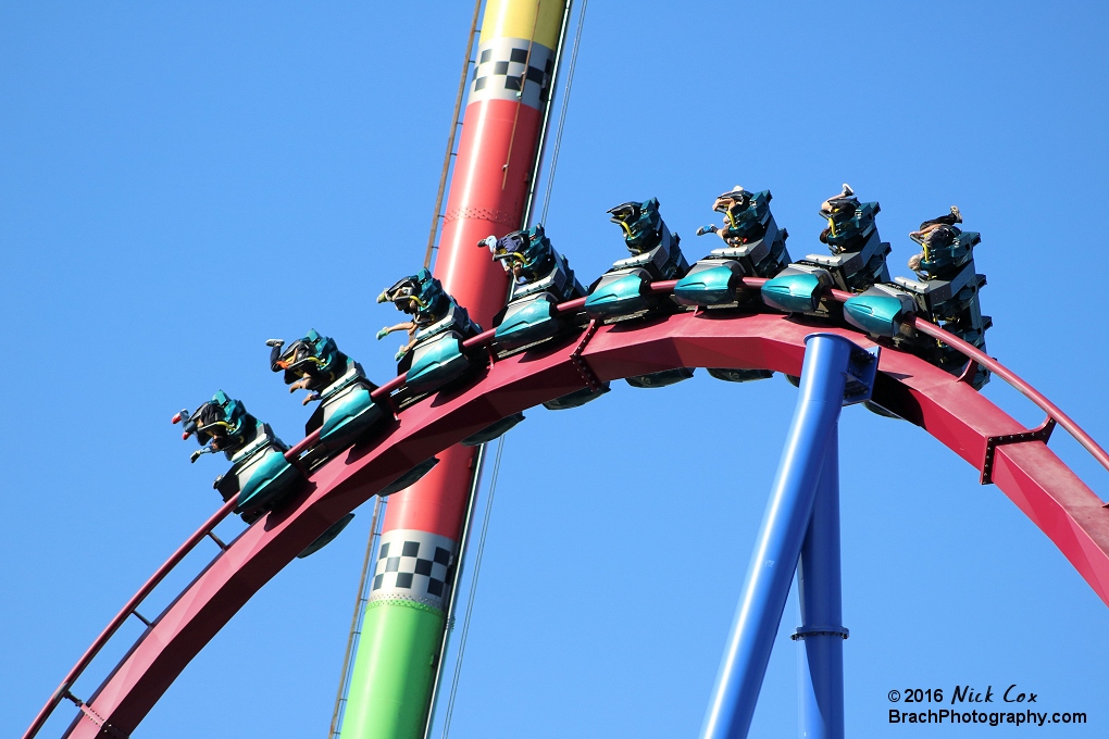 The first inversion of Banshee with Drop Tower in the background.