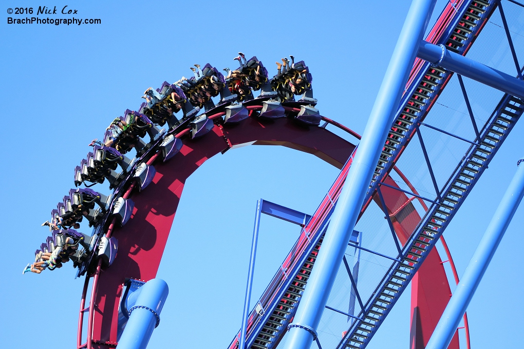 The lift hill and the first vertical loop.