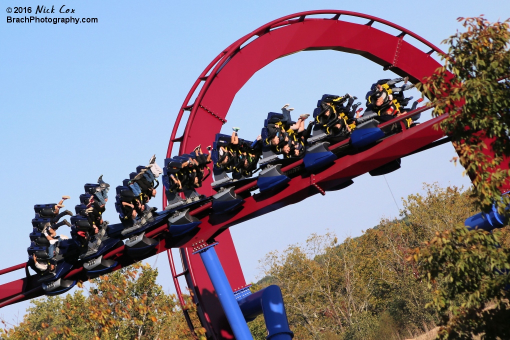 The train flying through the interesting in-line twist.