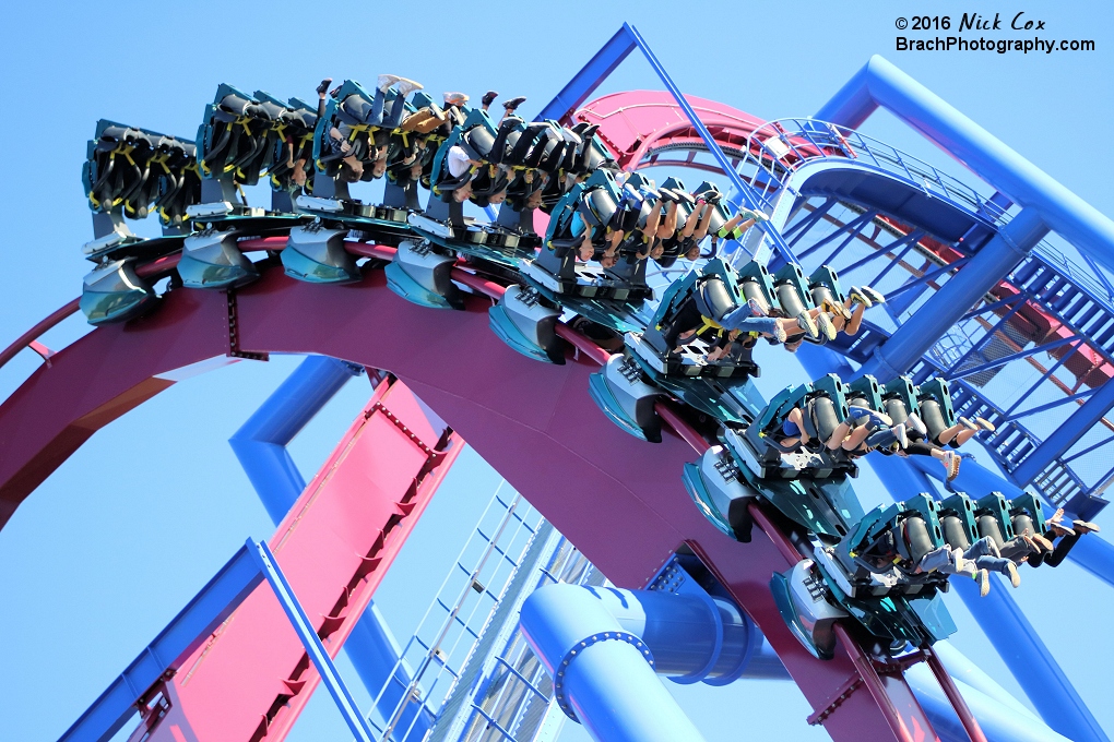 The lift hill and the train going through the vertical loop.