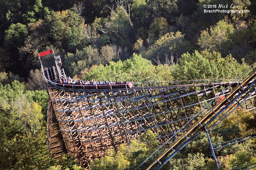 The Beast about to plummet into the large helix.