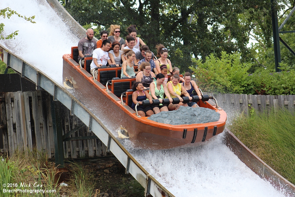 The boat about to make a splash.