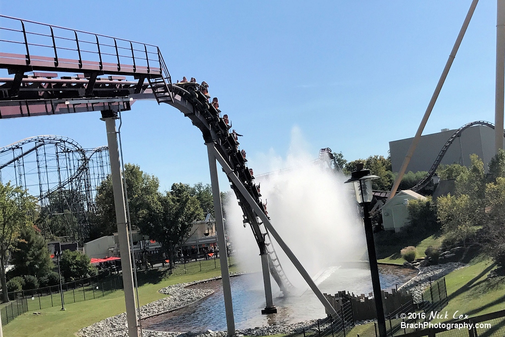 Diamondback headed into its final brake run after the splashdown finale.