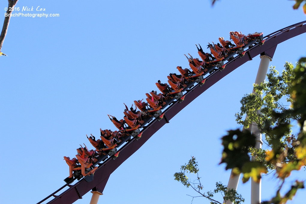 Diamondback headed to the top of an airtime hill.