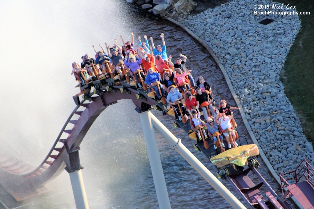 A close-up of Diamondback with the splash in the background.