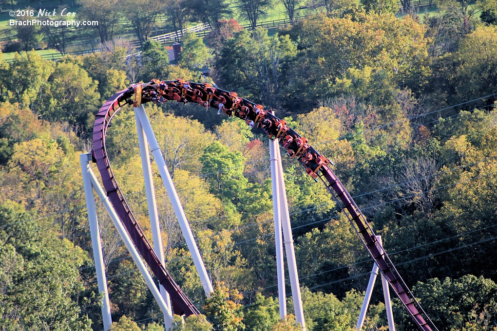 The train going through the tight mid-course turn.