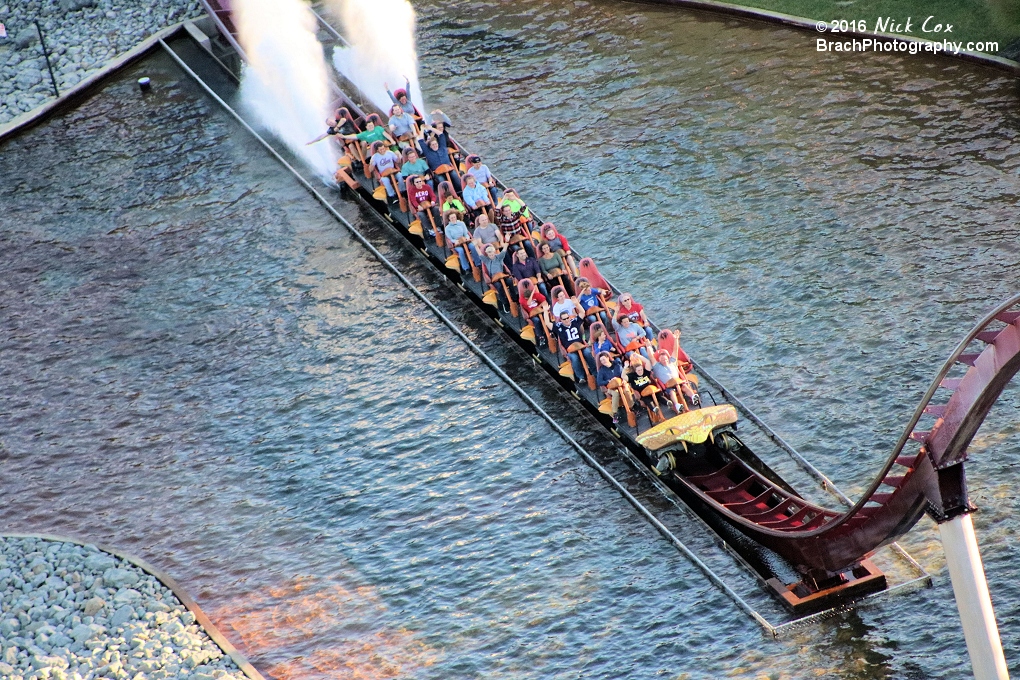 The train starting its large splash.