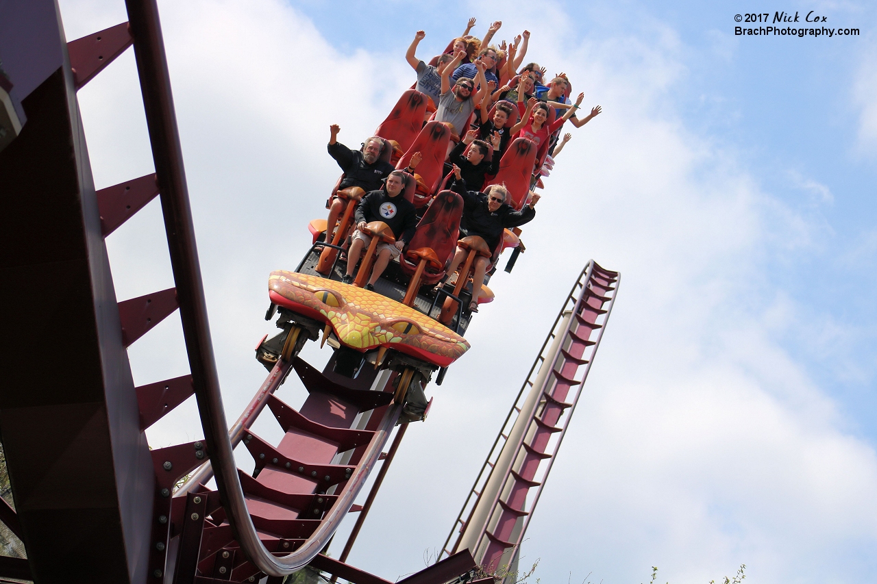 Diamondback flying over the hill.