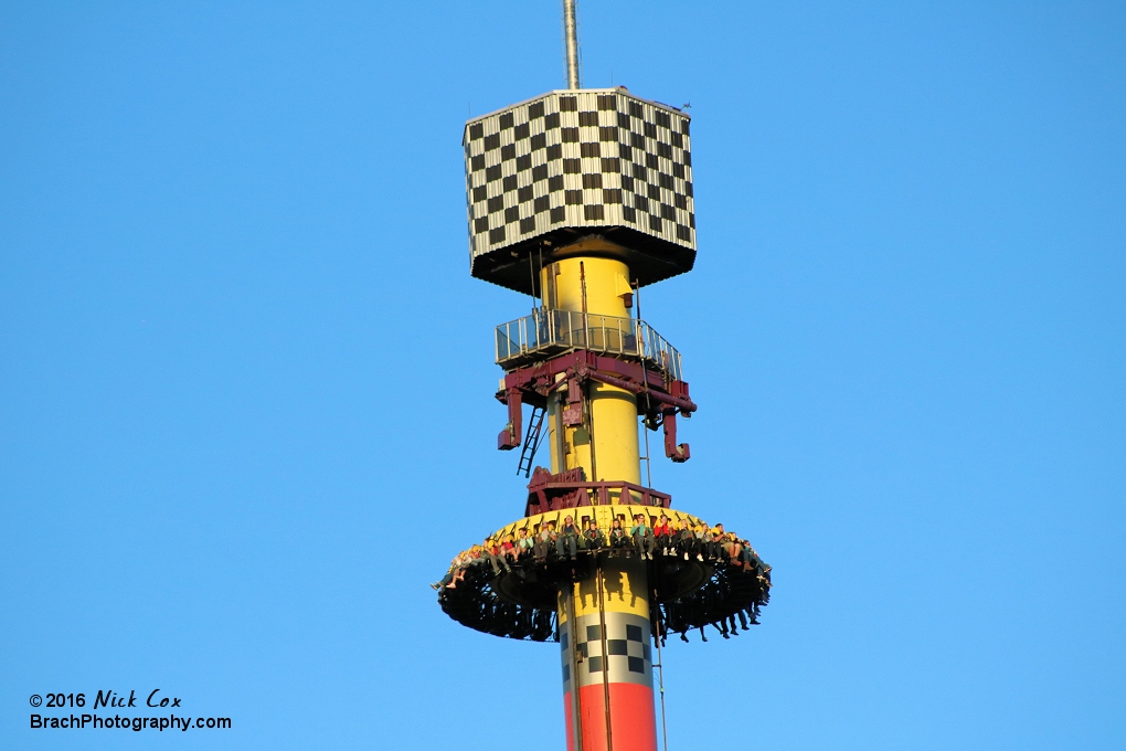 The first moment after Drop Tower began its plunge.