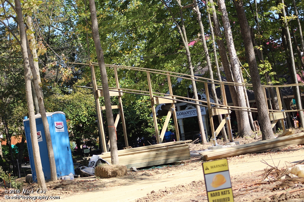 The structure for the new Mystic Timbers roller coaster.