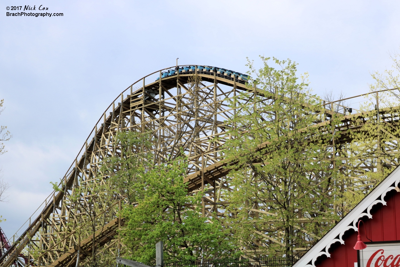 The train cresting the lift.