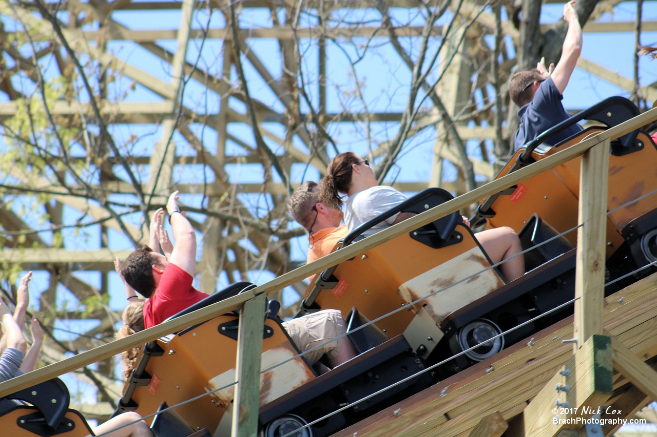 Riders flying at the base of the drop.