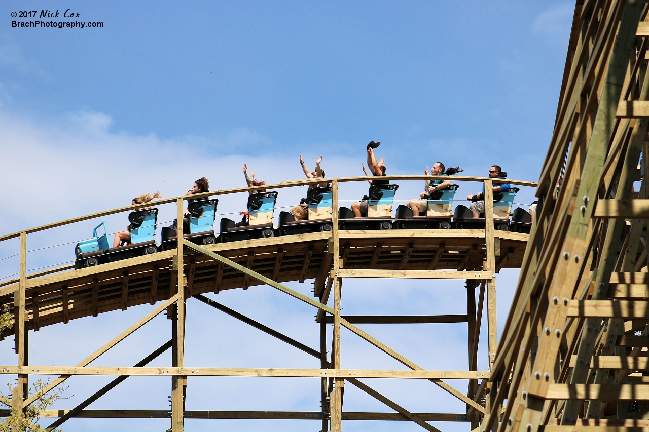 The train headed over the lift.