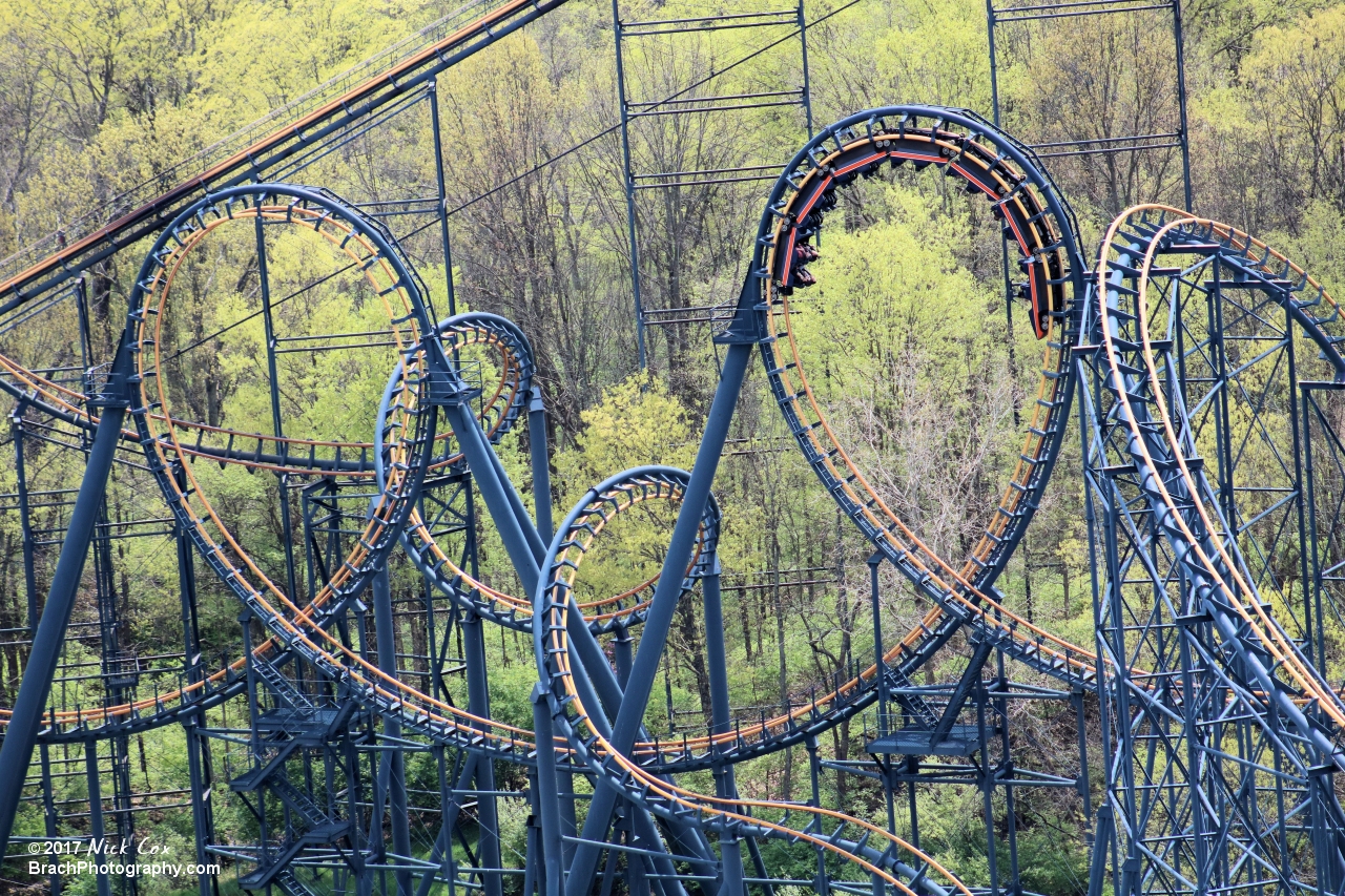 The coaster in the first vertical loop.