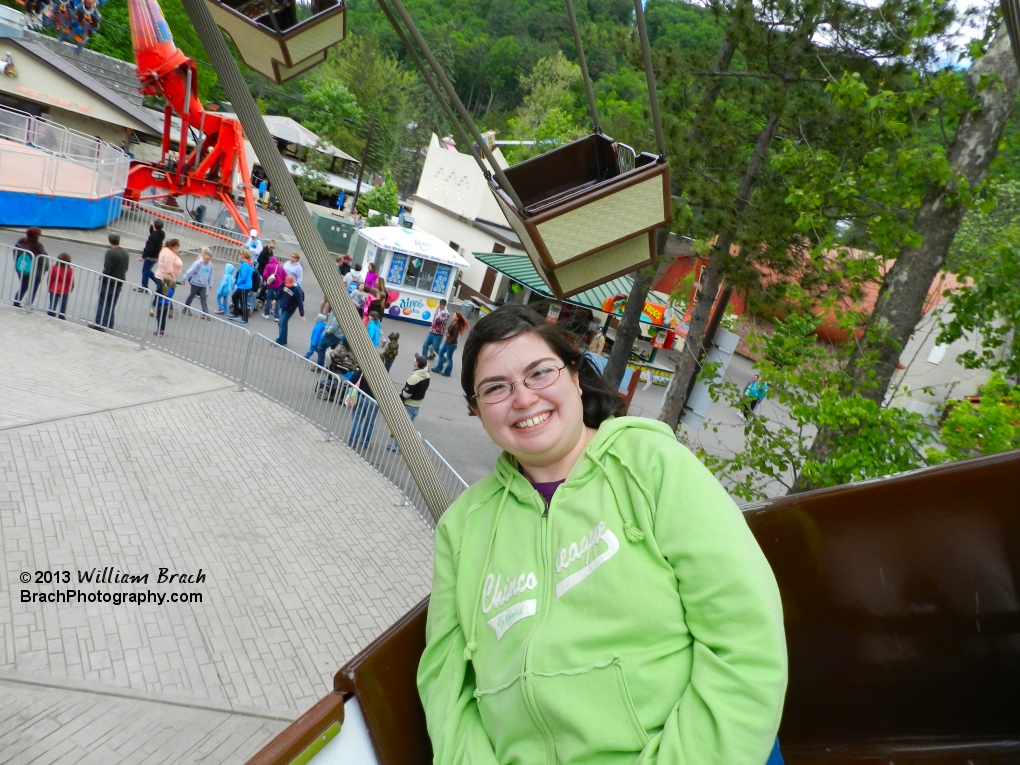 Laura enjoying her ride on the Balloon Race ride.