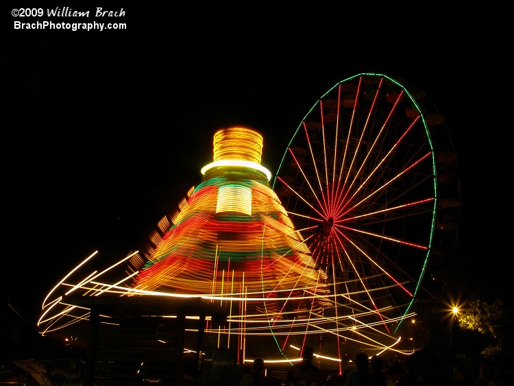 Nice shot of Downdraft and Giant Wheel at night.