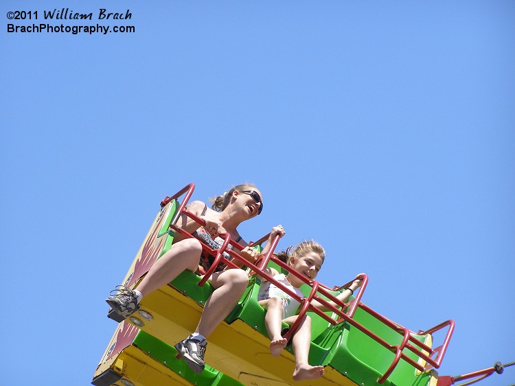 Riders riding Downdraft up in the air.