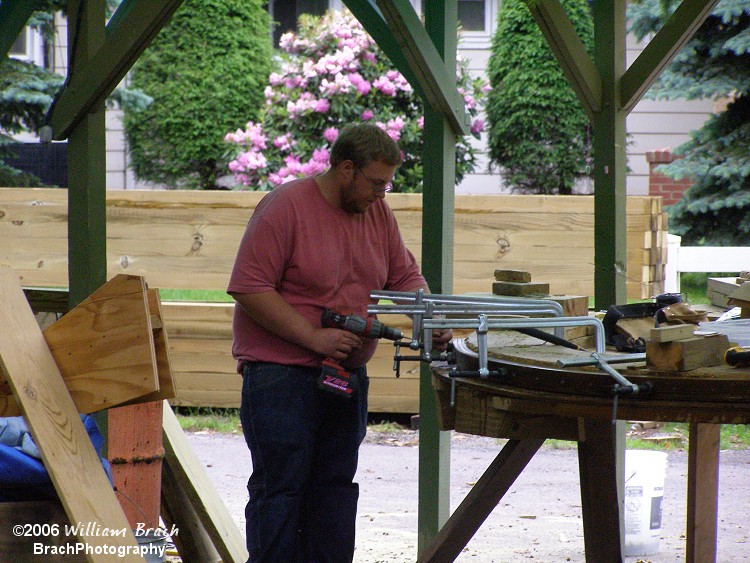 All the curved wood pieces were bent on site as seen here.