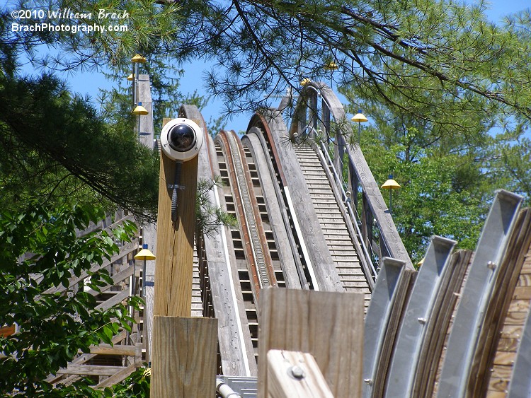 Flying Turns lift hill and a security camera.