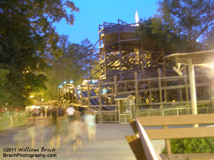 Still not open for the 2011 season, Flying Turns does get lit up at night just like the rest of the park.