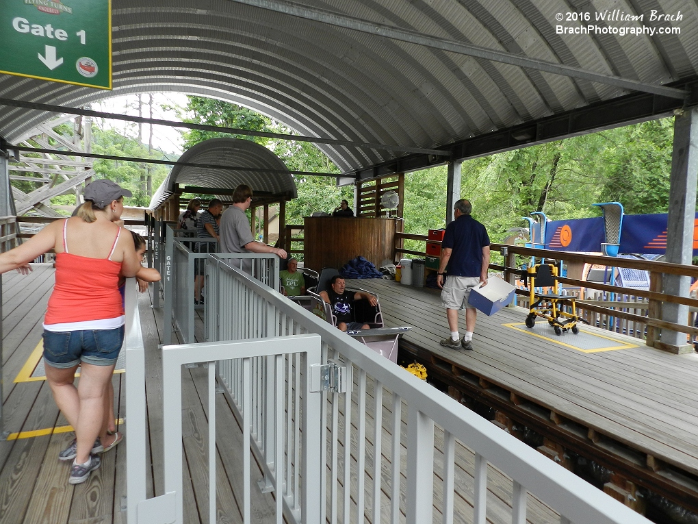 Peeking inside the Flying Turns station.