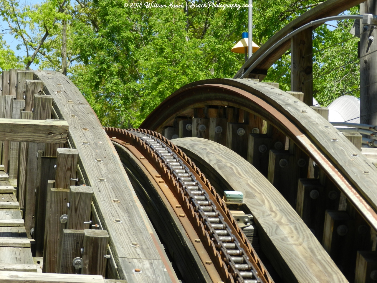 Looking at the top of the first lift hill with those massive anti-rollbacks!