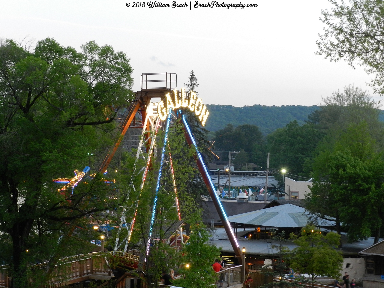 Galleon all it up in the evening at Knoebels.