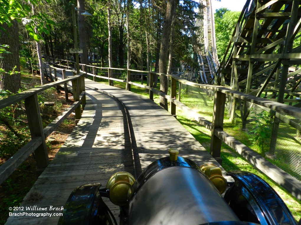 Riding along the path.