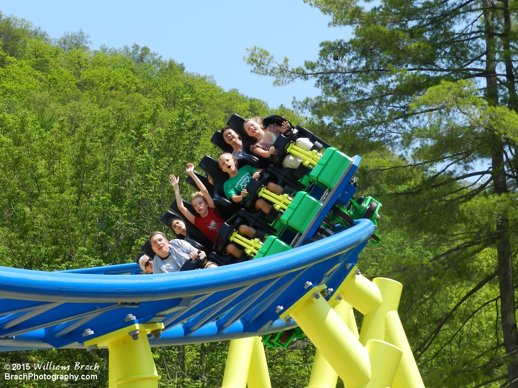 Impulse train rounding one of the rides several turns.