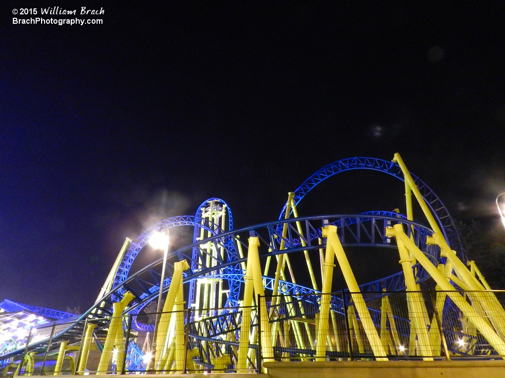 Night view of Impulse at Knoebels.