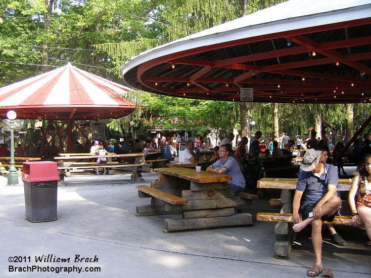 Dining areas at Knoebels.  This is between the Haunted House and Paratrooper.