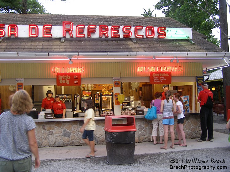 There are plenty of these stands throughout the park.  Prices are far better than what you would pay for a fountain soda or a bottle of water at any Six Flags park.