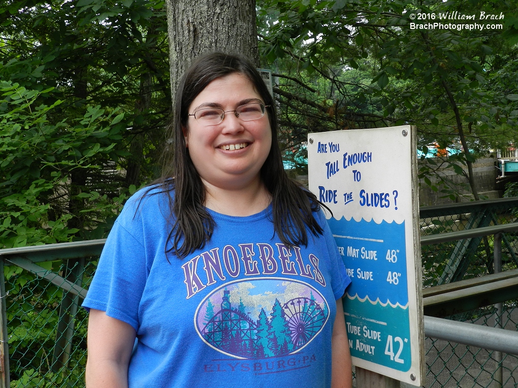 YAY!  My wife is tall enough to ride the slides at Knoebels!