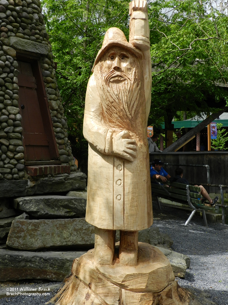 Knoebels had to have an ill tree removed, and they decided to have it carved into a lighthouse operator in rain gear as it is right next to a lighthouse in the park.