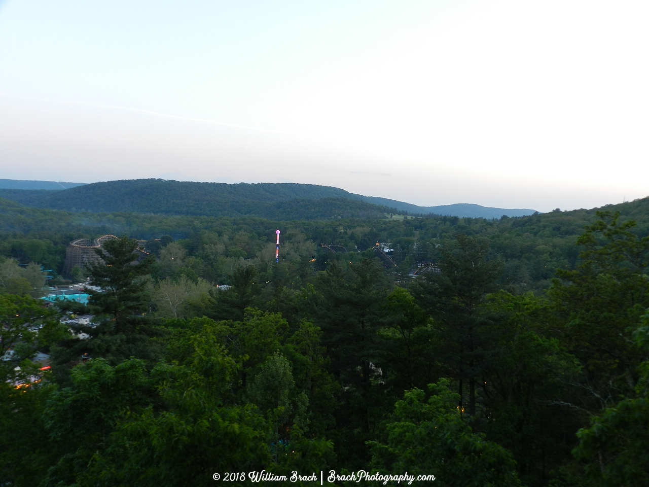 The skyline of Knoebels from the Scenic Skyway.