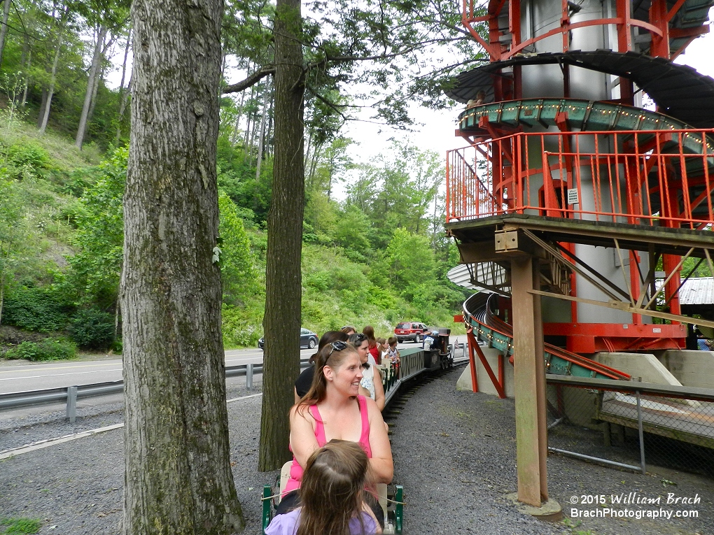 Taking a trip on Ole Smokey going past the Kiddie Slide ride.