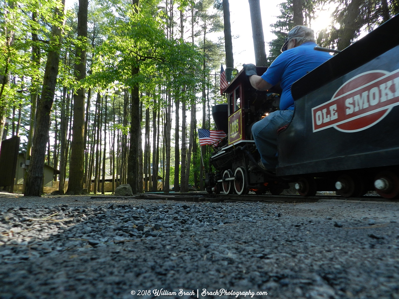 Bug's eye view of the Ole Smokey train.