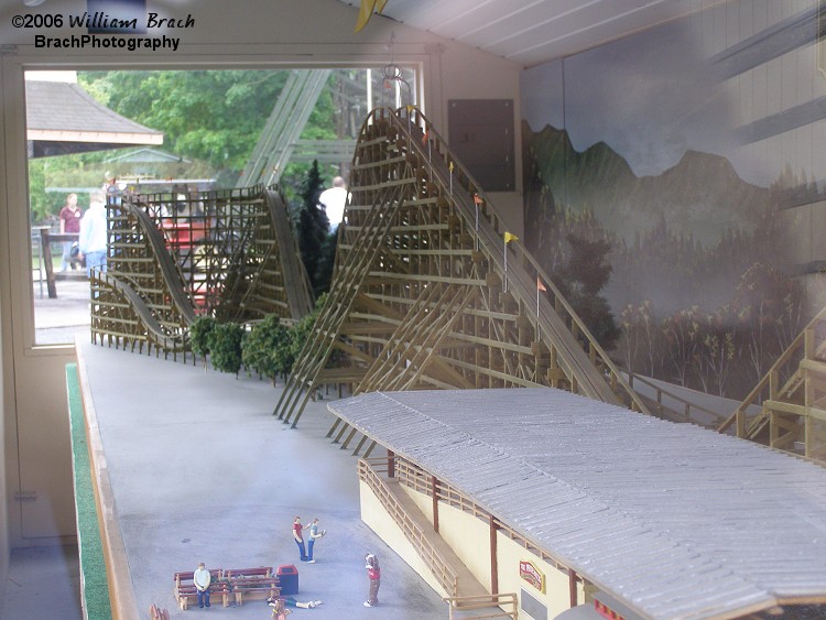 Model of the Phoenix coaster outside the exit from the ride.