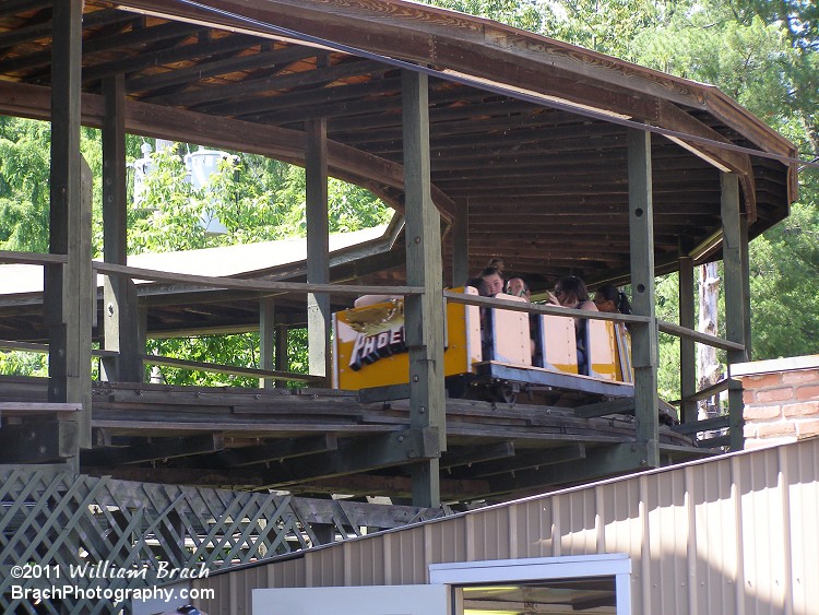 Yellow train in the brake run.