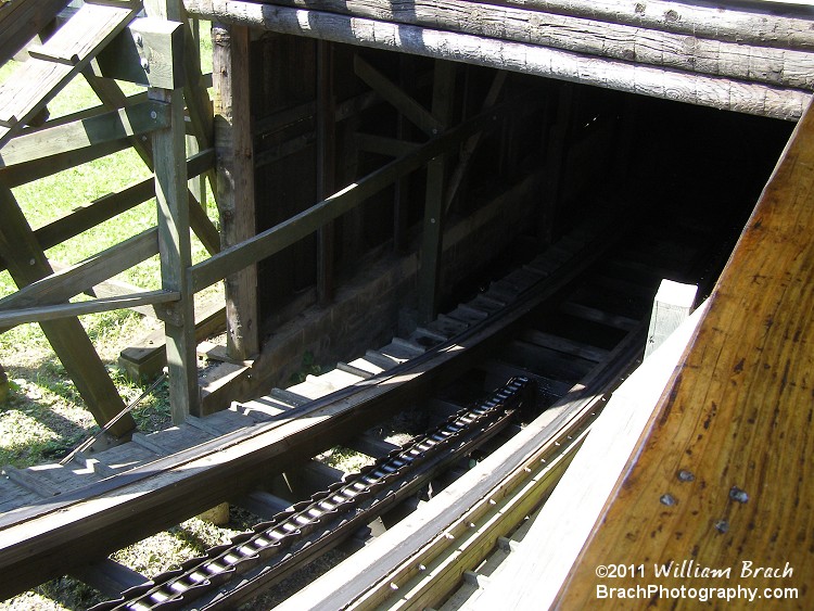 The lift hill on Phoenix starts at the end of a very long, dark and cold tunnel.