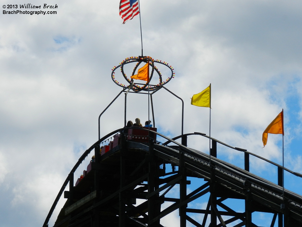 Train cresting the lift hill.