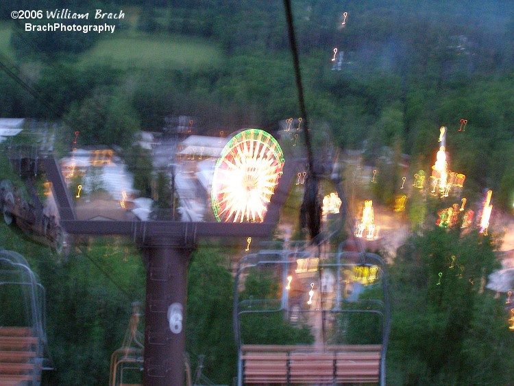 Views of the parks lights turning on at dusk.