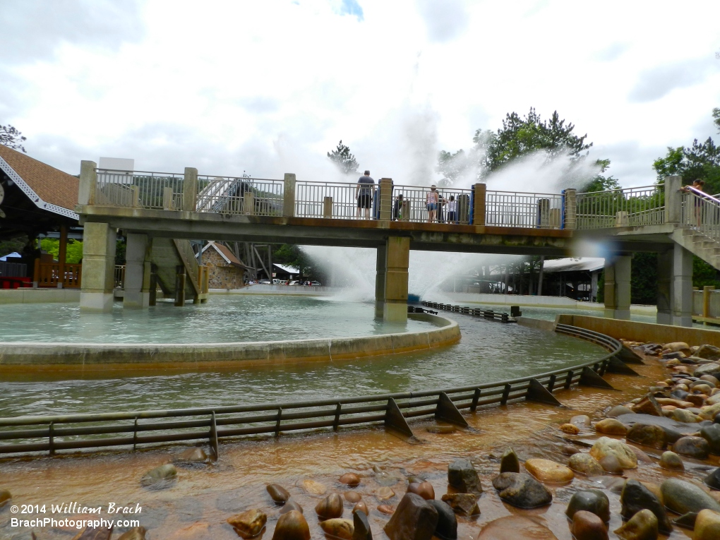 Riders getting soaked a second time as they exit the ride.