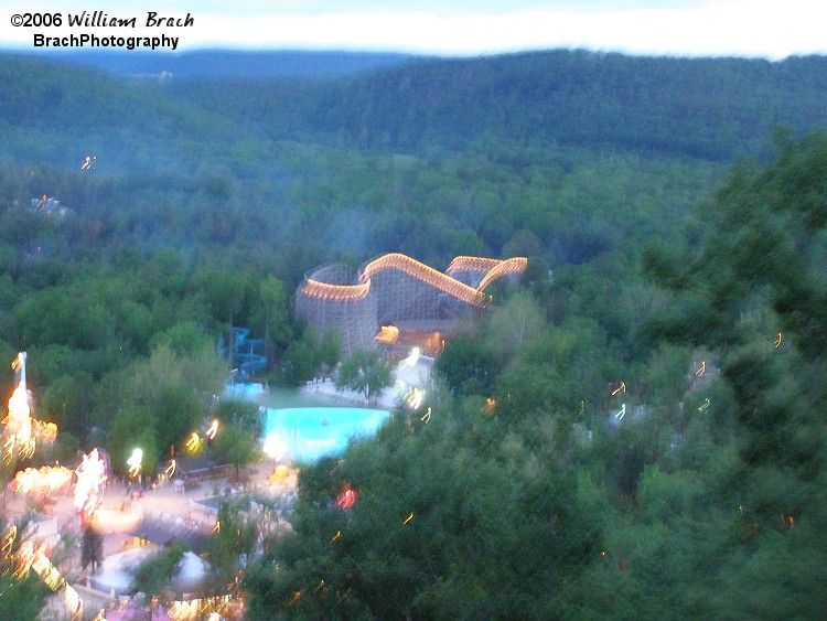 Twister at dusk as seen from the Scenic Skyway.