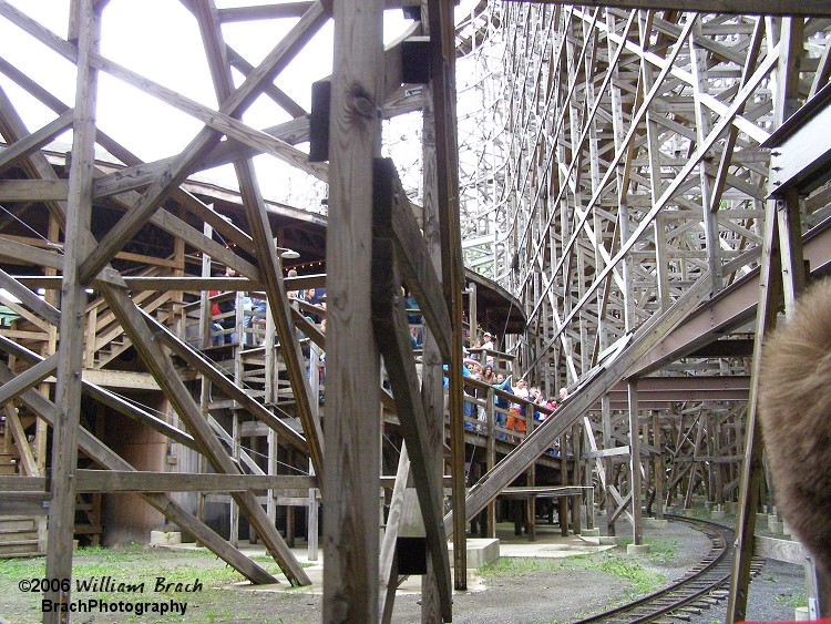 Twister's queue line as seen from the Pioneer Train ride.