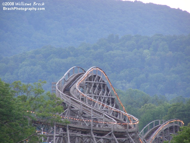 Top of the second lift hill seen from the Scenic Skyway.