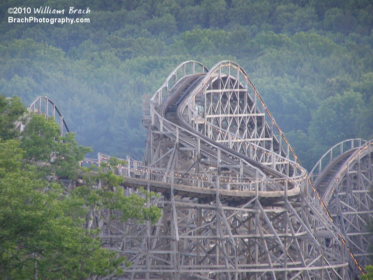 Twister has two lift hills.  Here we see the top of the second hill on Twister.