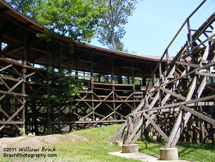 Looking at the curved brake run on Twister while riding the Pioneer Train.