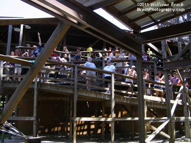 Twister's queue line was quite full early in the day at Knoebels.